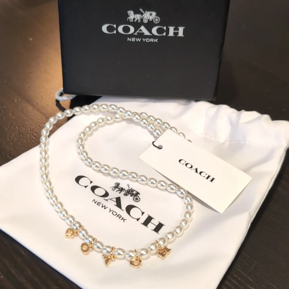 Coach Charms Pearl Cubic Zirconia Necklace + Dust Bag Nwt ❤️ - Picture 1 of 9